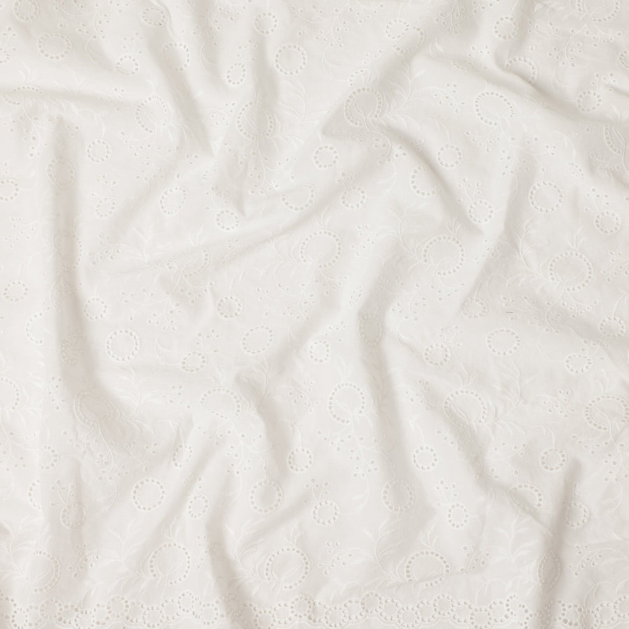 White Paisley Floral Eyelet Embroidery Blended Cotton Fabric Soft Breathable Textured Embroidered Cotton Blend Fabric for Dresses Kurtis Tops Sewing Material 150 Cms Width China Origin-D28491