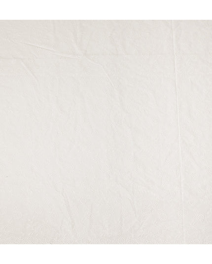 White Paisley Floral Eyelet Embroidery Blended Cotton Fabric Soft Breathable Textured Embroidered Cotton Blend Fabric for Dresses Kurtis Tops Sewing Material 150 Cms Width China Origin-D28491