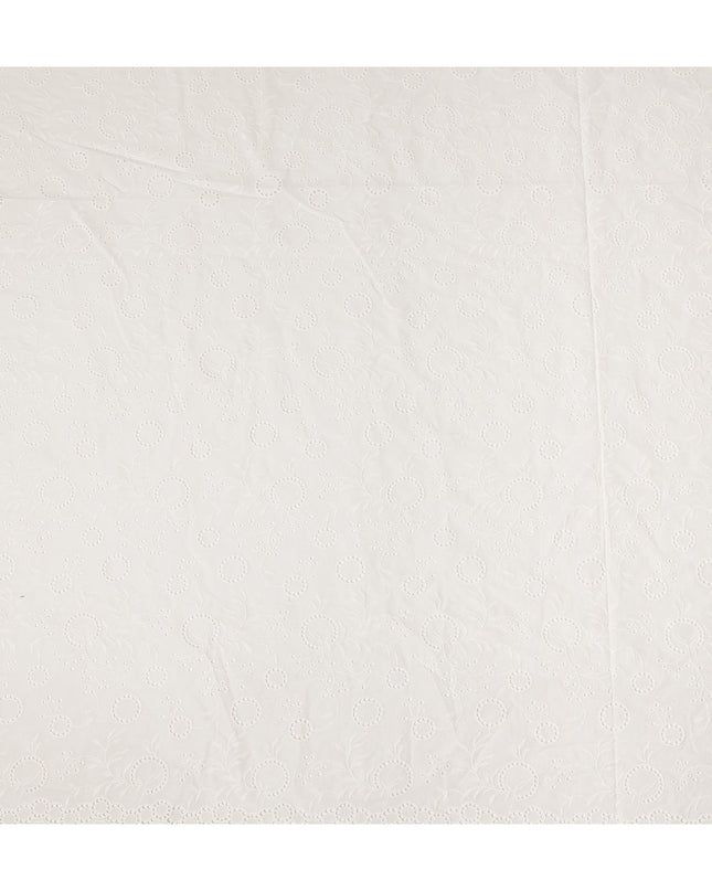 White Paisley Floral Eyelet Embroidery Blended Cotton Fabric Soft Breathable Textured Embroidered Cotton Blend Fabric for Dresses Kurtis Tops Sewing Material 150 Cms Width China Origin-D28491