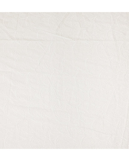 White Floral Eyelet Embroidery Blended Cotton Fabric Soft Breathable Textured Embroidered Cotton Blend Fabric for Dresses Tops Kurtis Sewing Craft Material 150 Cms Width China Origin-D28490