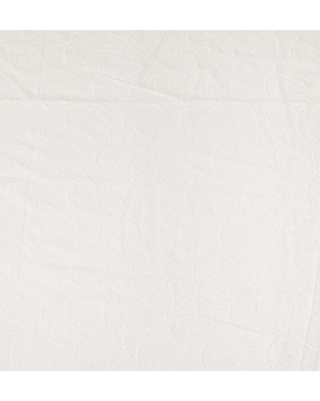 White Floral Eyelet Embroidery Blended Cotton Fabric Soft Breathable Textured Embroidered Cotton Blend Fabric for Dresses Tops Kurtis Sewing Craft Material 150 Cms Width China Origin-D28490