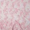 Baby Pink 3D Floral Appliqué & Sequin Embroidered Nylon Tulle Fabric, 140 cm Width, Made in China-D26630