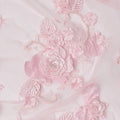 Baby Pink 3D Floral Appliqué & Sequin Embroidered Nylon Tulle Fabric, 140 cm Width, Made in China-D26630