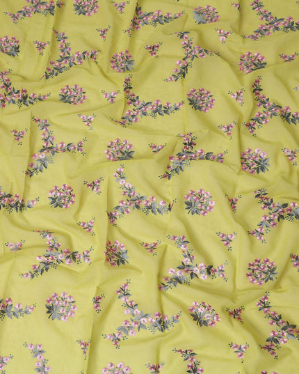 Lemon Yellow Traditional Sudanese Thobe Fabric Pure Cotton Voile 4.5 Meters Piece Width 140 Cms Soft Breathable Ethnic Wear Material with Delicate Floral Print Made in India-D27601