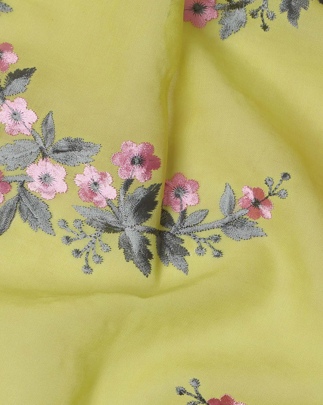 Lemon Yellow Traditional Sudanese Thobe Fabric Pure Cotton Voile 4.5 Meters Piece Width 140 Cms Soft Breathable Ethnic Wear Material with Delicate Floral Print Made in India-D27601