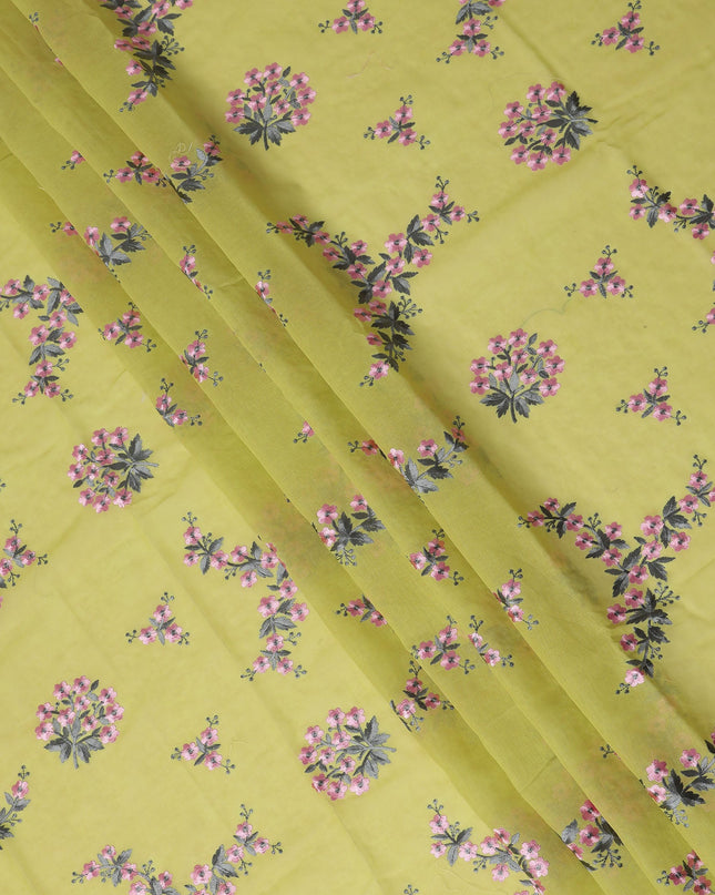 Lemon Yellow Traditional Sudanese Thobe Fabric Pure Cotton Voile 4.5 Meters Piece Width 140 Cms Soft Breathable Ethnic Wear Material with Delicate Floral Print Made in India-D27601