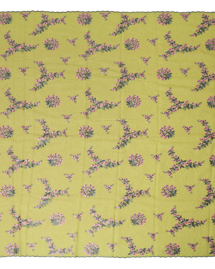 Lemon Yellow Traditional Sudanese Thobe Fabric Pure Cotton Voile 4.5 Meters Piece Width 140 Cms Soft Breathable Ethnic Wear Material with Delicate Floral Print Made in India-D27601