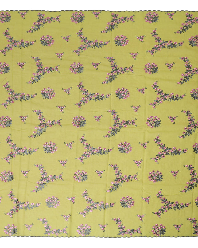 Lemon Yellow Traditional Sudanese Thobe Fabric Pure Cotton Voile 4.5 Meters Piece Width 140 Cms Soft Breathable Ethnic Wear Material with Delicate Floral Print Made in India-D27601