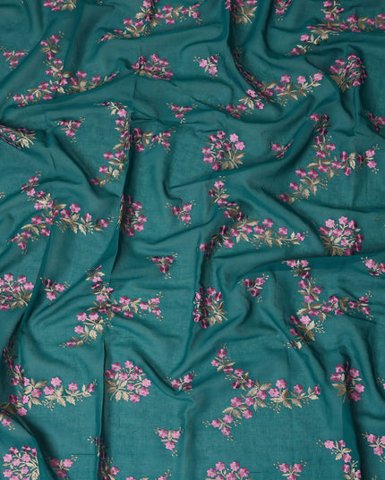 Teal Green Traditional Sudanese Thobe Fabric Pure Cotton Voile 4.5 Meters Piece Width 140 Cms Soft Breathable Ethnic Wear Material with Elegant Floral Motifs Made in India-D27605 Regal Fabrics