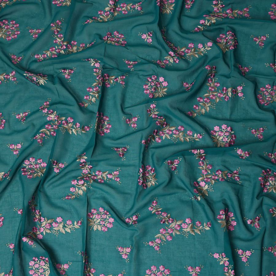 Teal Green Traditional Sudanese Thobe Fabric Pure Cotton Voile 4.5 Meters Piece Width 140 Cms Soft Breathable Ethnic Wear Material with Elegant Floral Motifs Made in India-D27605 Regal Fabrics