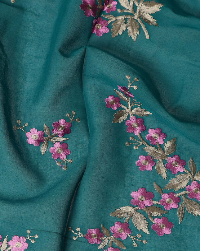 Teal Green Traditional Sudanese Thobe Fabric Pure Cotton Voile 4.5 Meters Piece Width 140 Cms Soft Breathable Ethnic Wear Material with Elegant Floral Motifs Made in India-D27605