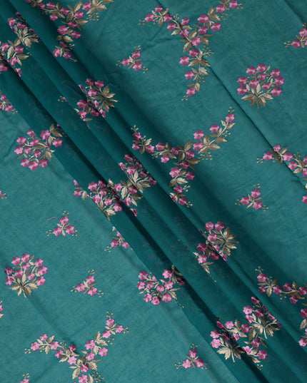 Teal Green Traditional Sudanese Thobe Fabric Pure Cotton Voile 4.5 Meters Piece Width 140 Cms Soft Breathable Ethnic Wear Material with Elegant Floral Motifs Made in India-D27605 Regal Fabrics