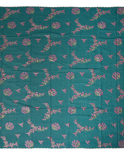 Teal Green Traditional Sudanese Thobe Fabric Pure Cotton Voile 4.5 Meters Piece Width 140 Cms Soft Breathable Ethnic Wear Material with Elegant Floral Motifs Made in India-D27605 Regal Fabrics