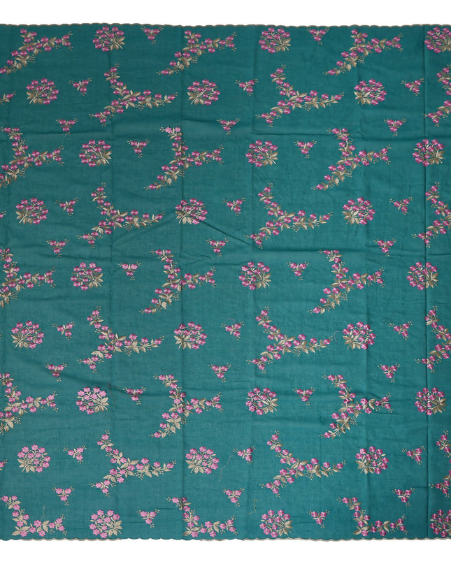 Teal Green Traditional Sudanese Thobe Fabric Pure Cotton Voile 4.5 Meters Piece Width 140 Cms Soft Breathable Ethnic Wear Material with Elegant Floral Motifs Made in India-D27605