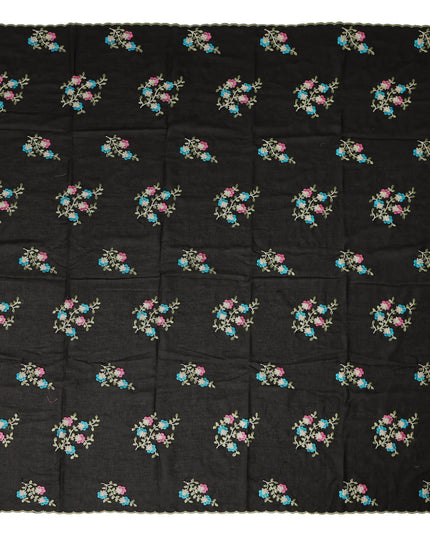 Black Traditional Sudanese Thobe Fabric Pure Cotton Voile 4.5 Meters Piece Width 140 Cms Soft Lightweight Breathable Ethnic Wear Material with Multicolor Floral Embroidery Made in India-D27611