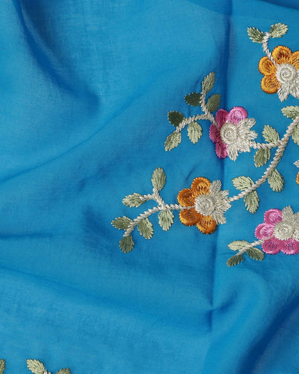 Sky Blue Traditional Sudanese Thobe Fabric Pure Cotton Voile 4.5 Meters Piece Width 140 Cms Soft Breathable Ethnic Wear Material with Multicolor Floral Embroidery Made in India-D27610