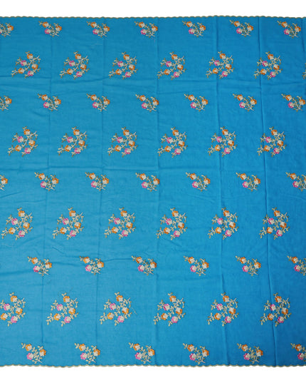 Sky Blue Traditional Sudanese Thobe Fabric Pure Cotton Voile 4.5 Meters Piece Width 140 Cms Soft Breathable Ethnic Wear Material with Multicolor Floral Embroidery Made in India-D27610