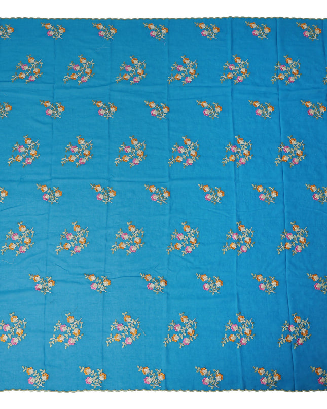 Sky Blue Traditional Sudanese Thobe Fabric Pure Cotton Voile 4.5 Meters Piece Width 140 Cms Soft Breathable Ethnic Wear Material with Multicolor Floral Embroidery Made in India-D27610