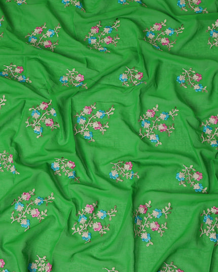 Emerald Green Traditional Sudanese Thobe Fabric Pure Cotton Voile 4.5 Meters Piece Width 140 Cms Soft Breathable Ethnic Wear Material with Floral Embroidery Made in India-D27608