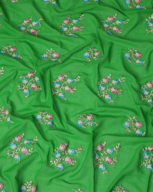 Emerald Green Traditional Sudanese Thobe Fabric Pure Cotton Voile 4.5 Meters Piece Width 140 Cms Soft Breathable Ethnic Wear Material with Floral Embroidery Made in India-D27608