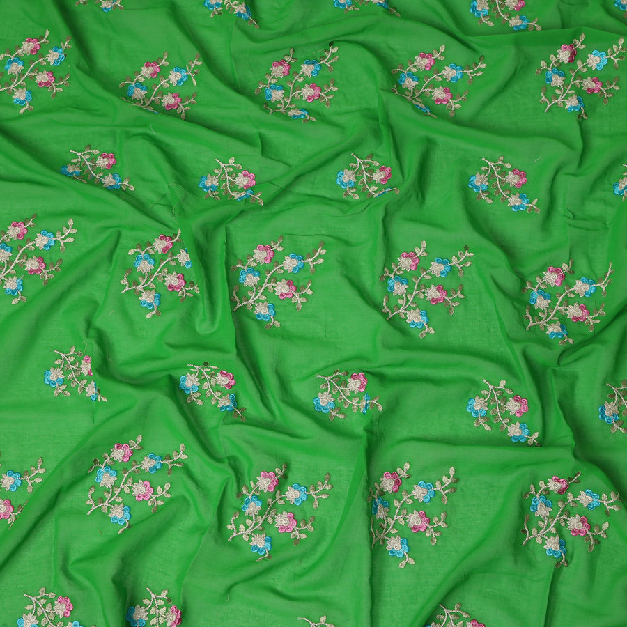 Emerald Green Traditional Sudanese Thobe Fabric Pure Cotton Voile 4.5 Meters Piece Width 140 Cms Soft Breathable Ethnic Wear Material with Floral Embroidery Made in India-D27608