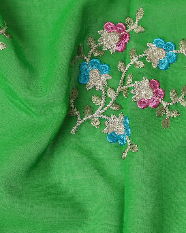 Emerald Green Traditional Sudanese Thobe Fabric Pure Cotton Voile 4.5 Meters Piece Width 140 Cms Soft Breathable Ethnic Wear Material with Floral Embroidery Made in India-D27608