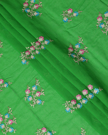 Emerald Green Traditional Sudanese Thobe Fabric Pure Cotton Voile 4.5 Meters Piece Width 140 Cms Soft Breathable Ethnic Wear Material with Floral Embroidery Made in India-D27608