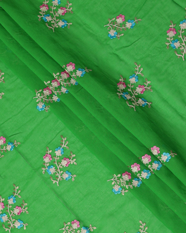 Emerald Green Traditional Sudanese Thobe Fabric Pure Cotton Voile 4.5 Meters Piece Width 140 Cms Soft Breathable Ethnic Wear Material with Floral Embroidery Made in India-D27608