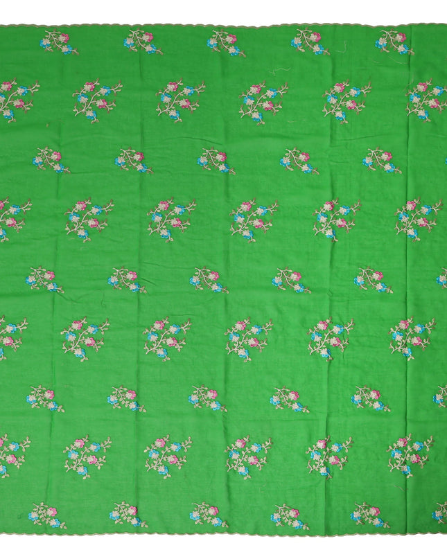 Emerald Green Traditional Sudanese Thobe Fabric Pure Cotton Voile 4.5 Meters Piece Width 140 Cms Soft Breathable Ethnic Wear Material with Floral Embroidery Made in India-D27608