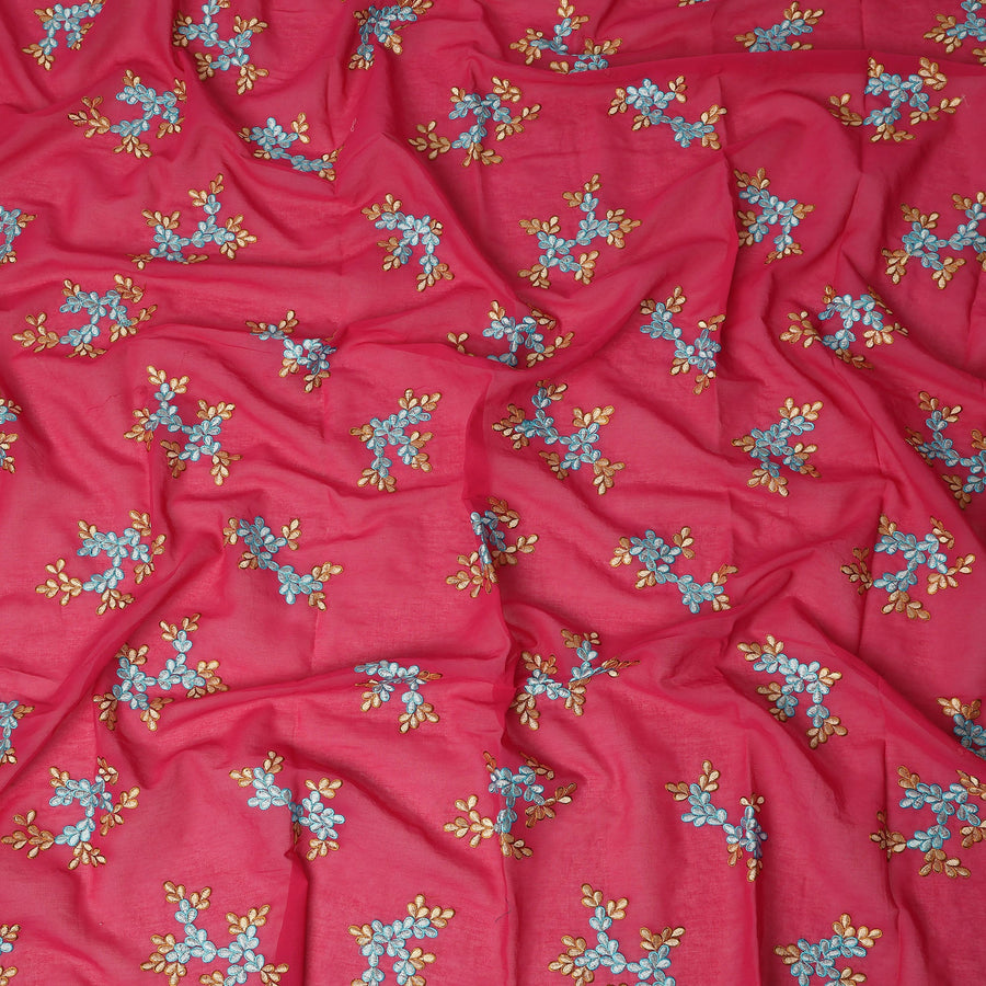 Fuchsia Pink Traditional Sudanese Thobe Fabric Pure Cotton Voile 4.5 Meters Piece Width 140 Cms Soft Breathable Ethnic Wear Material with Elegant Floral Embroidery Made in India-D27607