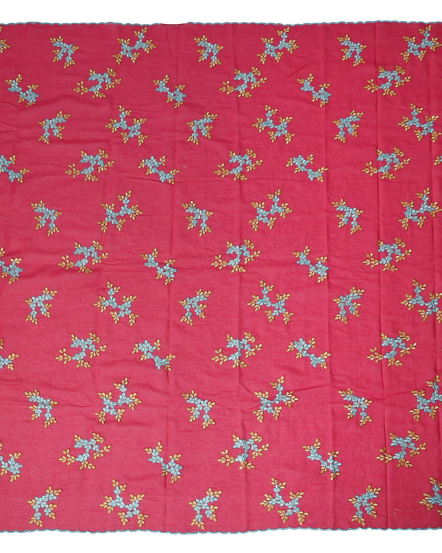 Fuchsia Pink Traditional Sudanese Thobe Fabric Pure Cotton Voile 4.5 Meters Piece Width 140 Cms Soft Breathable Ethnic Wear Material with Elegant Floral Embroidery Made in India-D27607