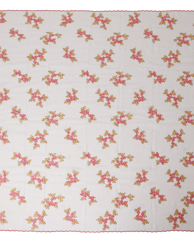 White Traditional Sudanese Thobe Fabric Pure Cotton Voile 4.5 Meters Piece Width 140 Cms Soft Lightweight Breathable Ethnic Wear Material with Pink and Gold Floral Embroidery Made in India-D27612