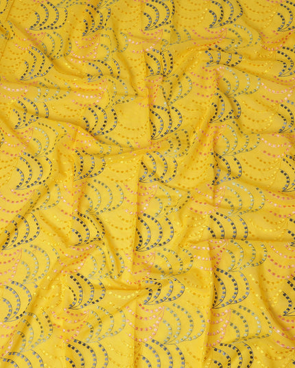 Golden Yellow Traditional Sudanese Thobe Fabric Pure Cotton Voile 4.5 Meters Piece Width 140 Cms Soft Breathable Ethnic Wear Material with Elegant Woven Swirl Motifs Made in India-D27602
