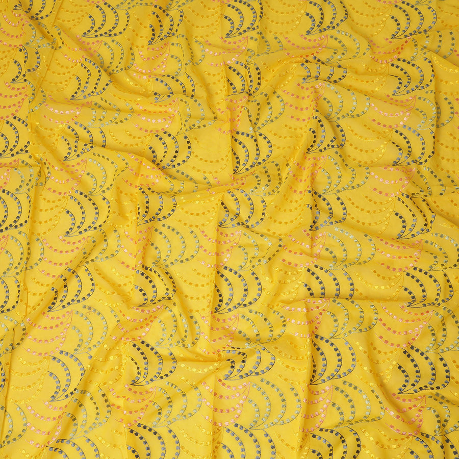Golden Yellow Traditional Sudanese Thobe Fabric Pure Cotton Voile 4.5 Meters Piece Width 140 Cms Soft Breathable Ethnic Wear Material with Elegant Woven Swirl Motifs Made in India-D27602