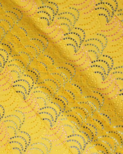 Golden Yellow Traditional Sudanese Thobe Fabric Pure Cotton Voile 4.5 Meters Piece Width 140 Cms Soft Breathable Ethnic Wear Material with Elegant Woven Swirl Motifs Made in India-D27602