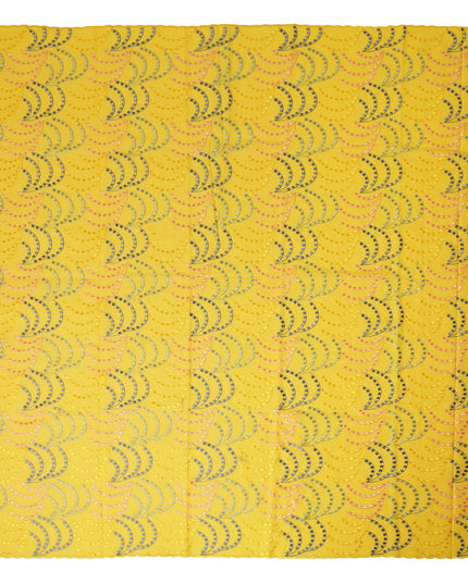 Golden Yellow Traditional Sudanese Thobe Fabric Pure Cotton Voile 4.5 Meters Piece Width 140 Cms Soft Breathable Ethnic Wear Material with Elegant Woven Swirl Motifs Made in India-D27602