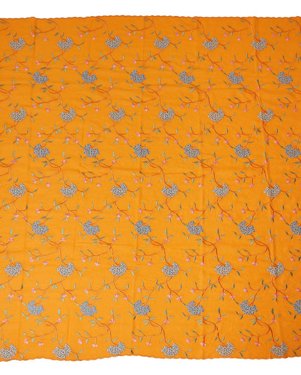 Saffron Orange Traditional Sudanese Thobe Fabric Pure Cotton Voile 4.5 Meters Piece Width 140 Cms Soft Breathable Ethnic Wear Material with Elegant Floral Embroidery Made in India-D27598
