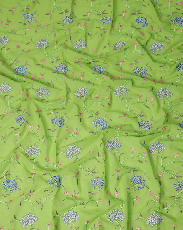 Light Green Traditional Sudanese Thobe Fabric Pure Cotton Voile 4.5 Meters Piece Width 140 Cms Soft Breathable Ethnic Wear Material with Elegant Floral Embroidery Made in India-D27597