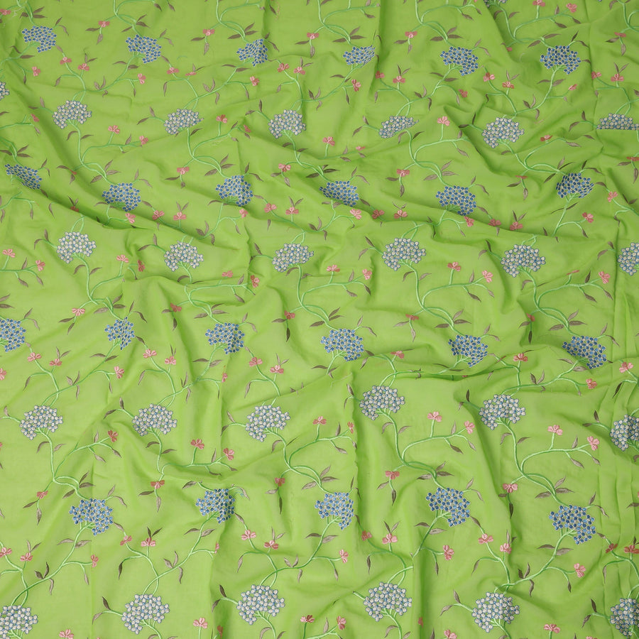 Light Green Traditional Sudanese Thobe Fabric Pure Cotton Voile 4.5 Meters Piece Width 140 Cms Soft Breathable Ethnic Wear Material with Elegant Floral Embroidery Made in India-D27597