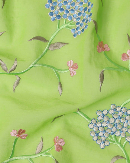 Light Green Traditional Sudanese Thobe Fabric Pure Cotton Voile 4.5 Meters Piece Width 140 Cms Soft Breathable Ethnic Wear Material with Elegant Floral Embroidery Made in India-D27597