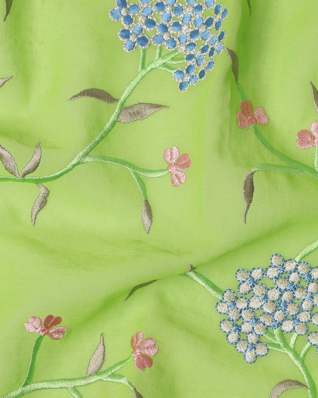Light Green Traditional Sudanese Thobe Fabric Pure Cotton Voile 4.5 Meters Piece Width 140 Cms Soft Breathable Ethnic Wear Material with Elegant Floral Embroidery Made in India-D27597