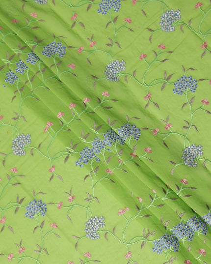 Light Green Traditional Sudanese Thobe Fabric Pure Cotton Voile 4.5 Meters Piece Width 140 Cms Soft Breathable Ethnic Wear Material with Elegant Floral Embroidery Made in India-D27597