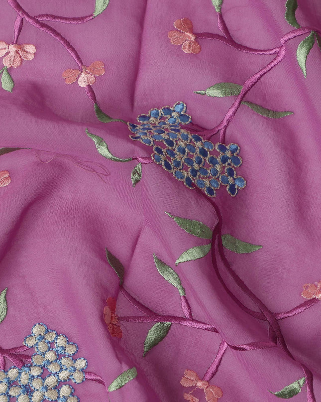 Mauve Purple Traditional Sudanese Thobe Fabric Pure Cotton Voile 4.5 Meters Piece Width 140 Cms Soft Breathable Ethnic Wear Material with Elegant Floral Embroidery Made in India-D27599