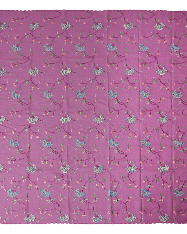 Mauve Purple Traditional Sudanese Thobe Fabric Pure Cotton Voile 4.5 Meters Piece Width 140 Cms Soft Breathable Ethnic Wear Material with Elegant Floral Embroidery Made in India-D27599