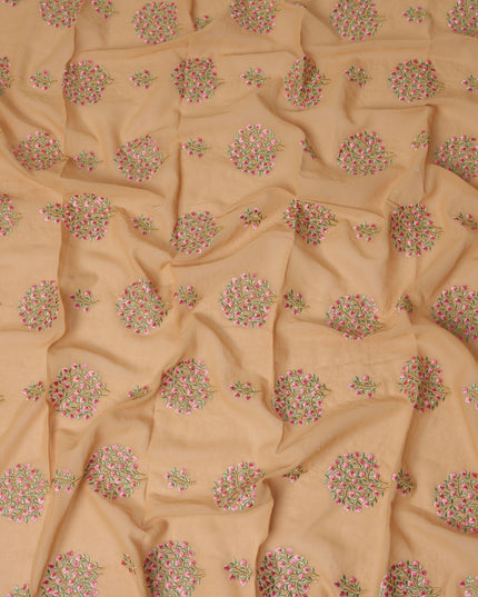 Peach Beige Traditional Sudanese Thobe Fabric Pure Cotton Voile 4.5 Meters Piece Width 140 Cms Soft Breathable Ethnic Wear Material with Delicate Floral Embroidery Made in India-D27604