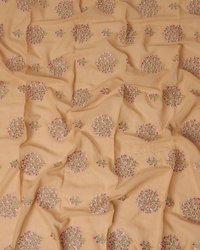 Peach Beige Traditional Sudanese Thobe Fabric Pure Cotton Voile 4.5 Meters Piece Width 140 Cms Soft Breathable Ethnic Wear Material with Delicate Floral Embroidery Made in India-D27604