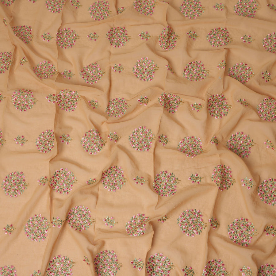 Peach Beige Traditional Sudanese Thobe Fabric Pure Cotton Voile 4.5 Meters Piece Width 140 Cms Soft Breathable Ethnic Wear Material with Delicate Floral Embroidery Made in India-D27604