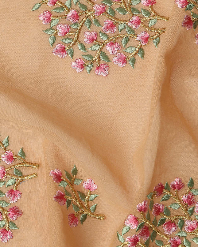Peach Beige Traditional Sudanese Thobe Fabric Pure Cotton Voile 4.5 Meters Piece Width 140 Cms Soft Breathable Ethnic Wear Material with Delicate Floral Embroidery Made in India-D27604