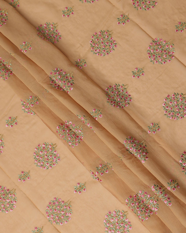 Peach Beige Traditional Sudanese Thobe Fabric Pure Cotton Voile 4.5 Meters Piece Width 140 Cms Soft Breathable Ethnic Wear Material with Delicate Floral Embroidery Made in India-D27604