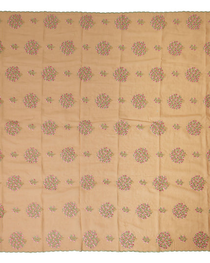 Peach Beige Traditional Sudanese Thobe Fabric Pure Cotton Voile 4.5 Meters Piece Width 140 Cms Soft Breathable Ethnic Wear Material with Delicate Floral Embroidery Made in India-D27604